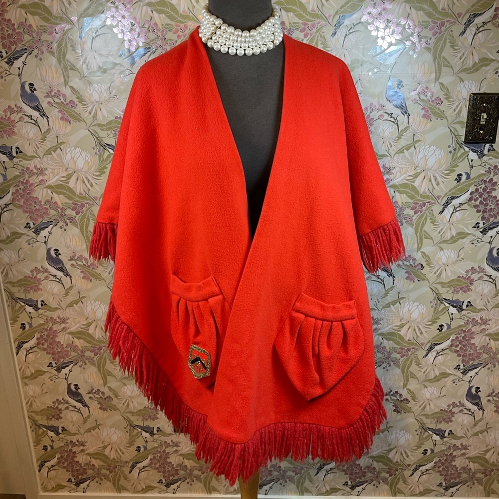 Vintage orange fringe shawl - Picture 3 of 8